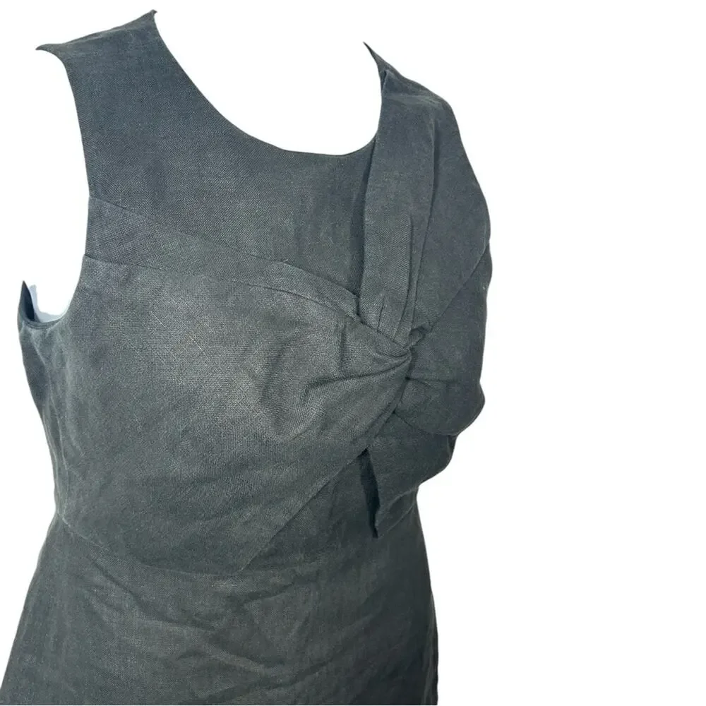 J.Crew Irish Linen Sheath Dress Black Draped Knot Work Cocktail Size 6